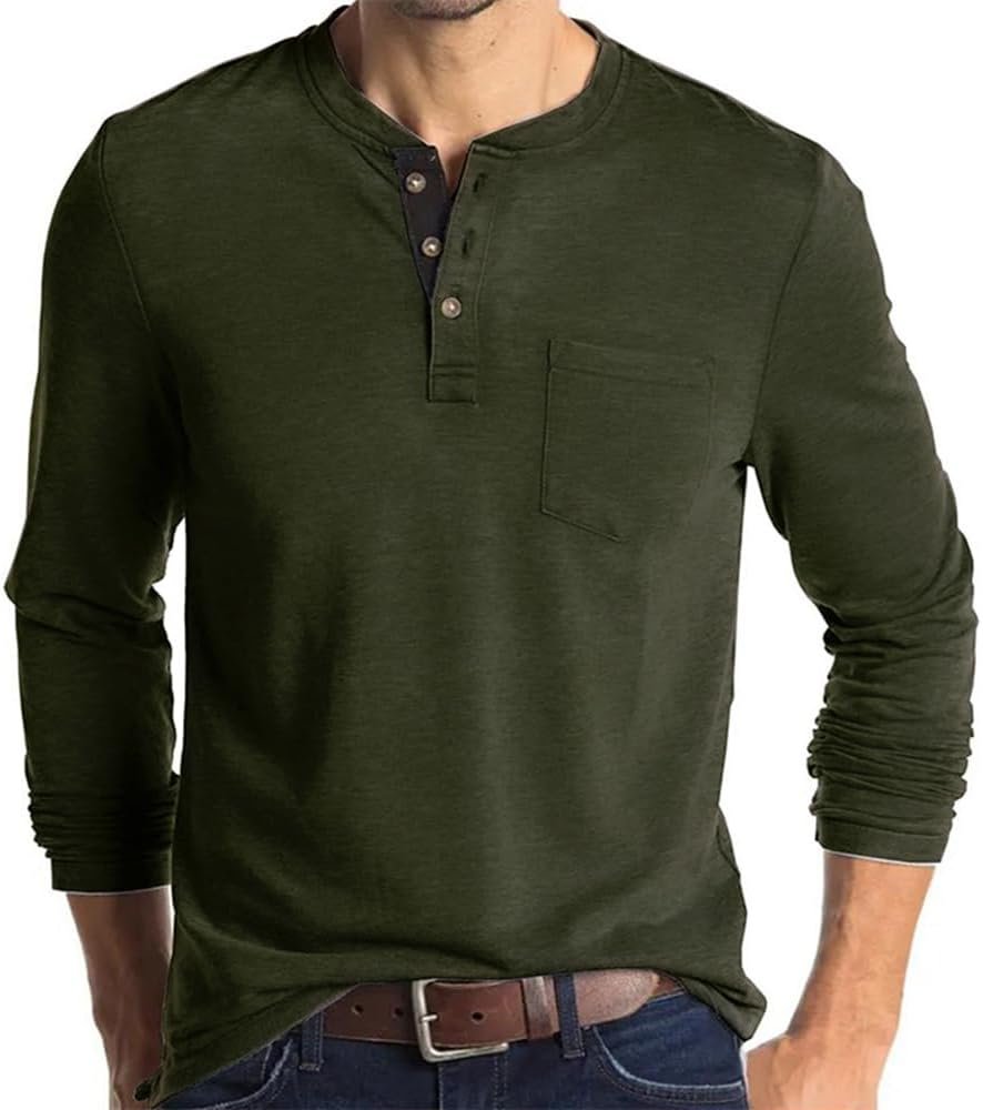 Mens Casual Short Sleeve Henley Shirts Fashion Button T Shirts with Pocket