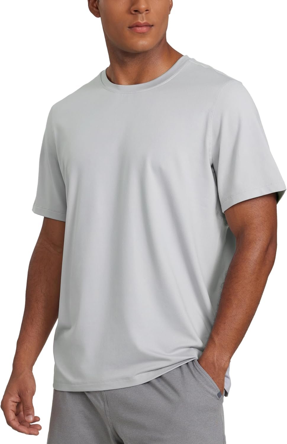 Cloud Jersey Midweight Shirts for Men - Short Sleeve Soft Breathable Lounge Casual Athletic Basic T-Shirts Tops Platinum Grey Large