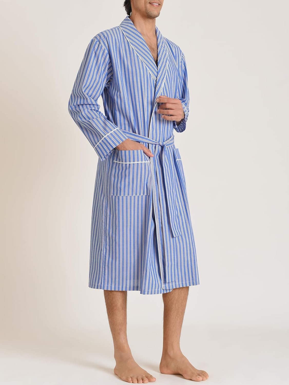 Men's Woven Cotton Robe Long Sleeves Bathrobe - Image 2