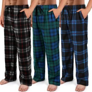 3 Pack Mens Pajama Pants Microfleece Plaid Pajama Bottoms Sleepwear PJ Sleep & Lounge Pants with Pockets & Drawstring